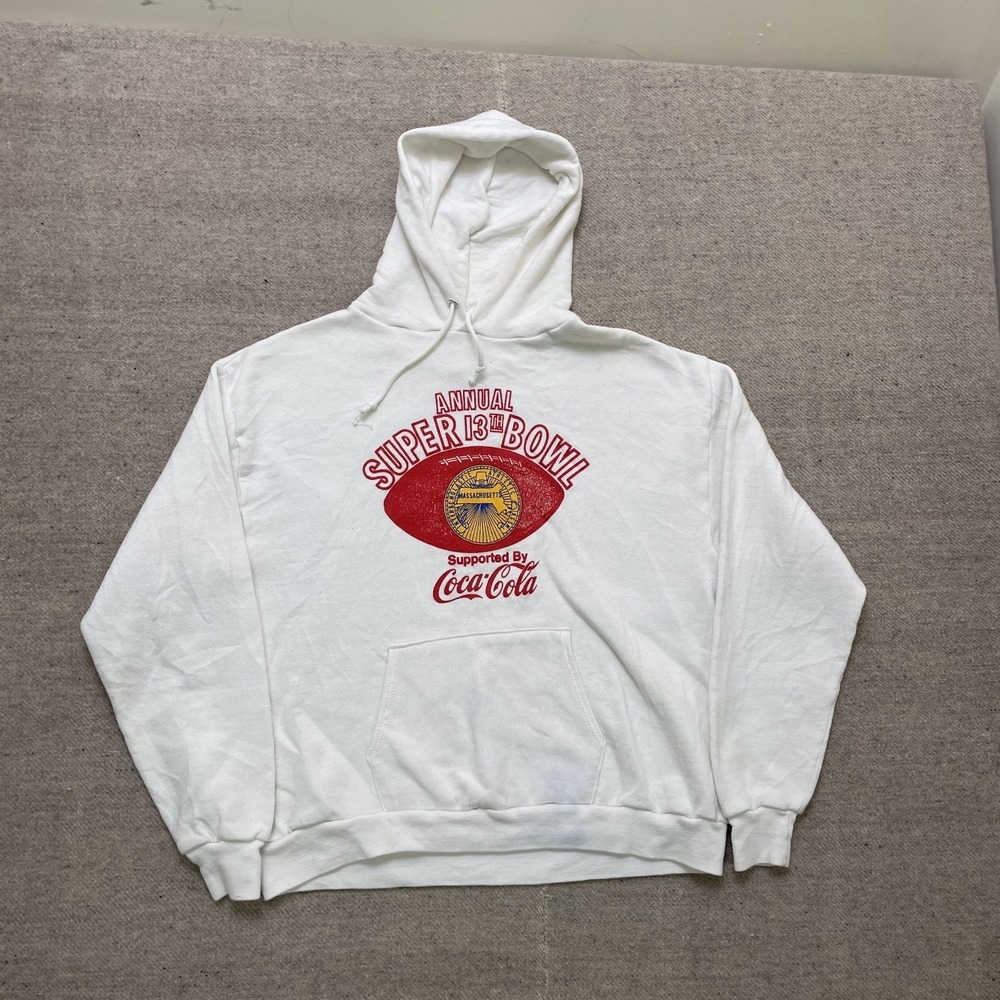 Vintage Super bowl Coca Cola Hoodie mens XL White 1990s USA - Picture 1 of 9